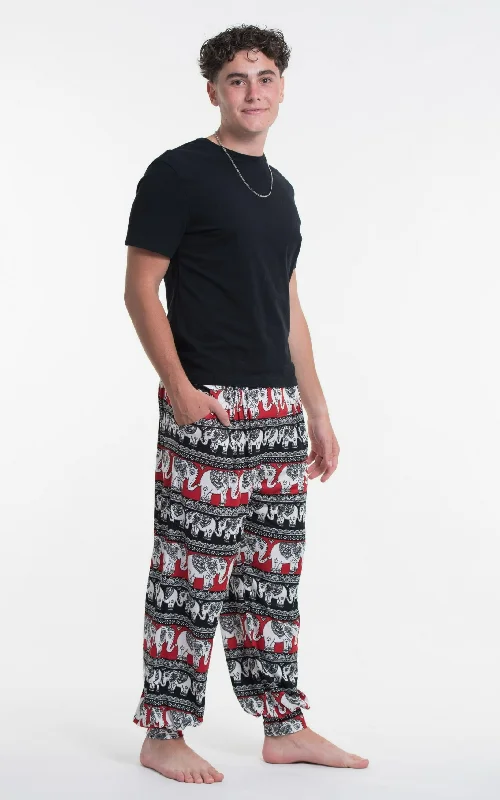 Unisex Eco-Friendly Elephant Harem Pants in Black and Red Trendy Velvet Pants