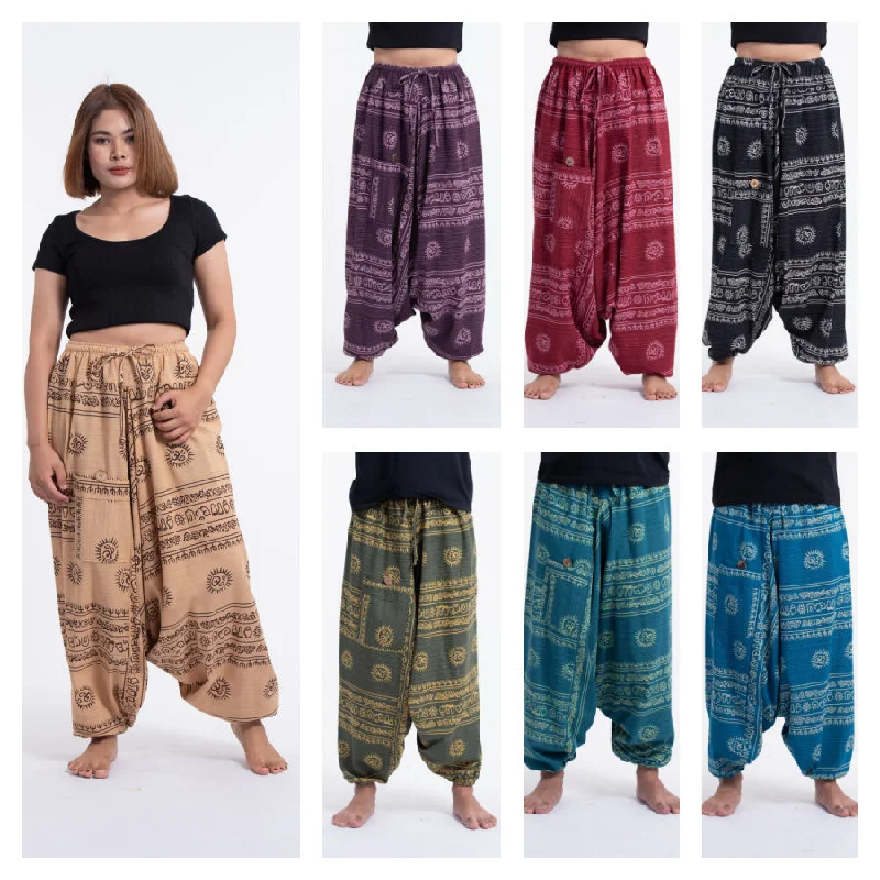 Assorted set of 5 Ohm Printed Drawstring Harem Pants Classic Stretch Pants