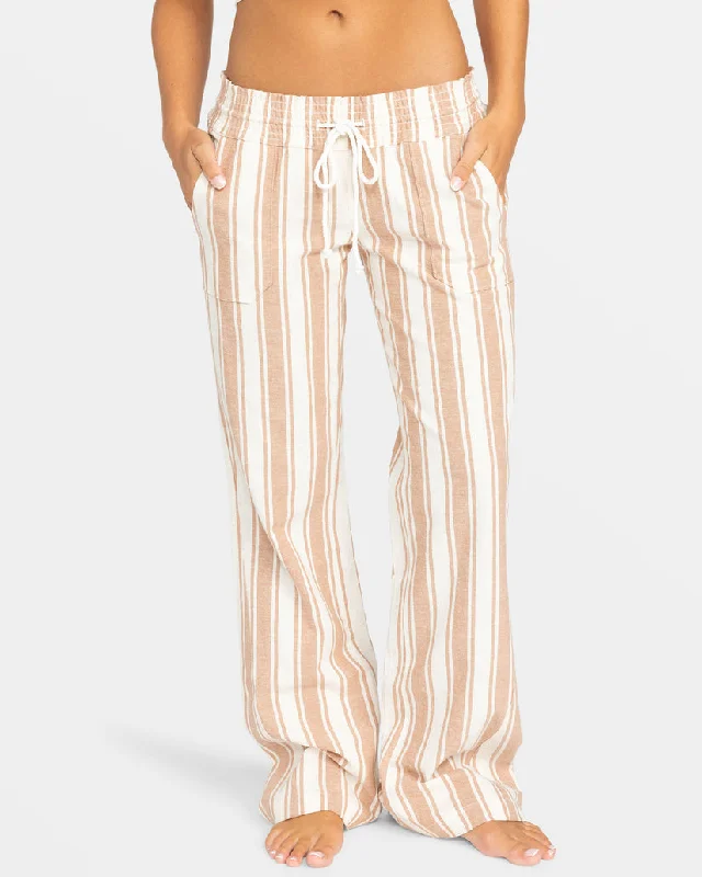 Roxy Oceanside YD Pants-Camel Sandy Stripe Chic Black Leggings
