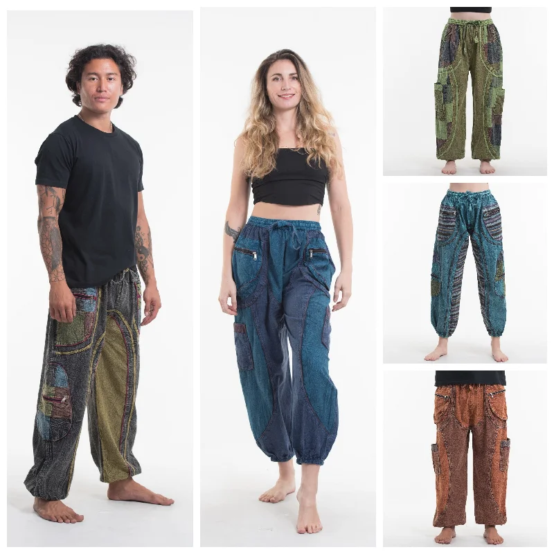 Assorted set of 5 Unisex Patchwork Stonewashed Cargo Cotton Pants with Zip Pockets Soft Cotton Pants Assorted set of 5 Unisex Patchwork Stonewashed Cargo Cotton Pants with Zip Pockets Soft Cotton Pants