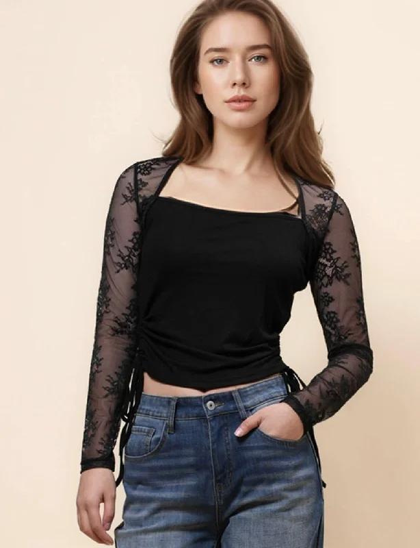 Ladies Square Neck Floral Lace Sleeves Blouse SKT4992