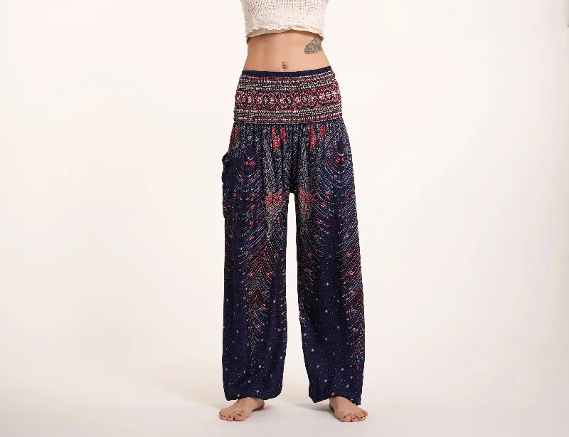 Peacock Feathers Unisex Harem Pants in Blue Classic Straight-Leg Pants