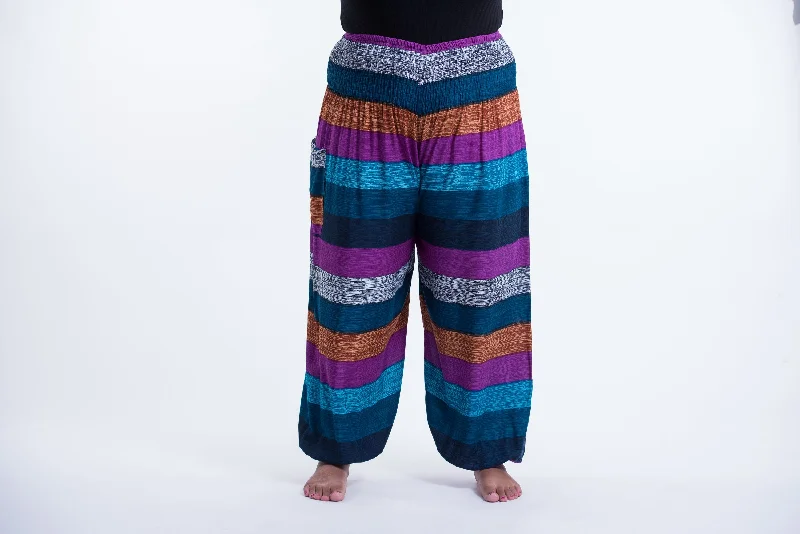 Plus Size Boho Blue Striped Unisex Harem Pants Comfortable Jogger Trousers