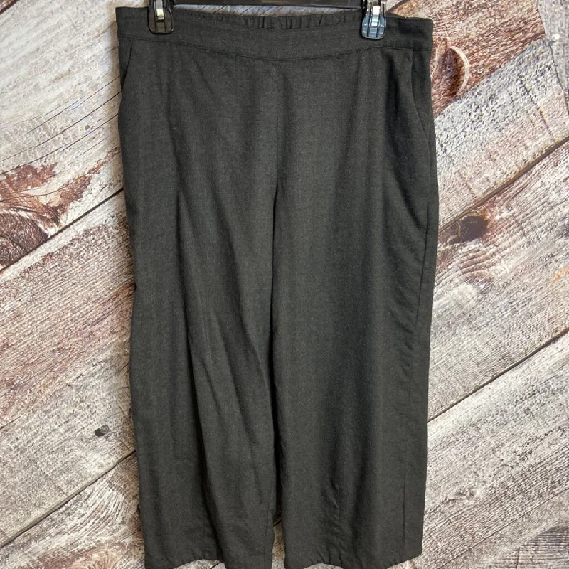 EILEEN FISHER DARK GREY WOOL WIDE LEG PANTS WITH POCKETS SIZE PETITE MEDIUM D2C Chic Checkered Pants