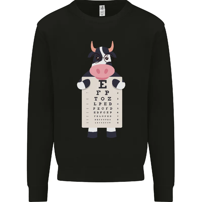 A Cow Holding a Snellen Eye Chart Glasses Mens Sweatshirt Jumper