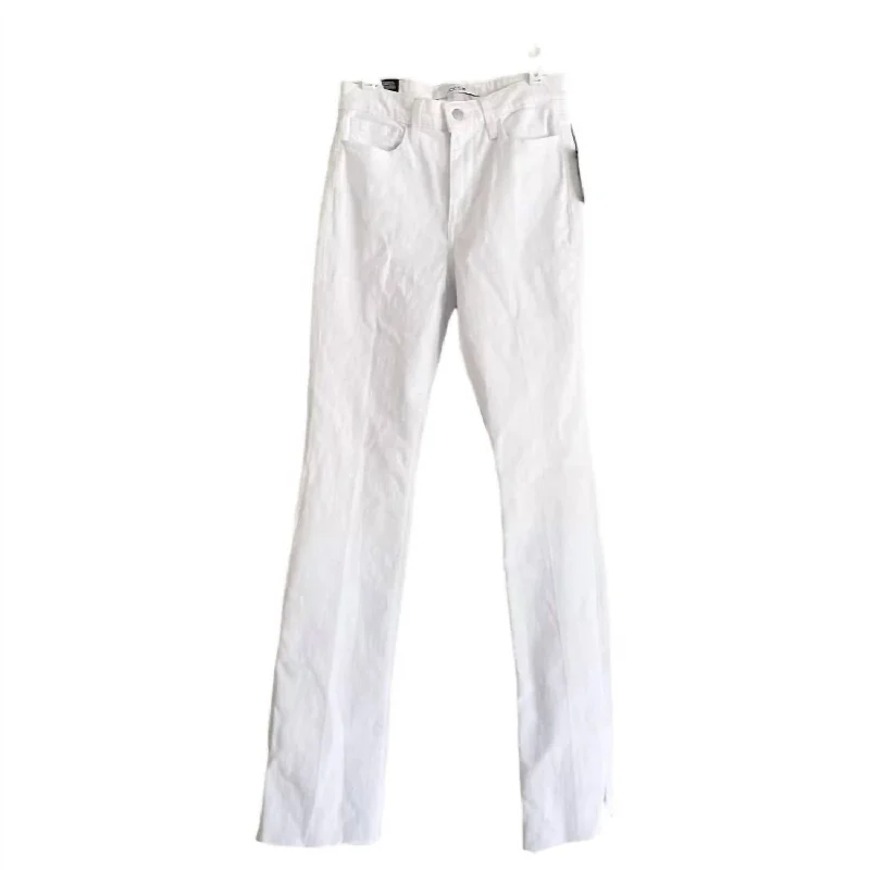 Women's High Rise Bootcut Hem Slit Stretch Denim Jeans In White