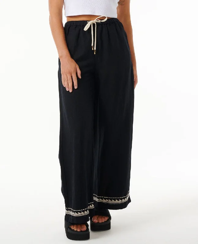 Rip Curl Soleil Wide Leg Pants-Black Casual Plaid Pants
