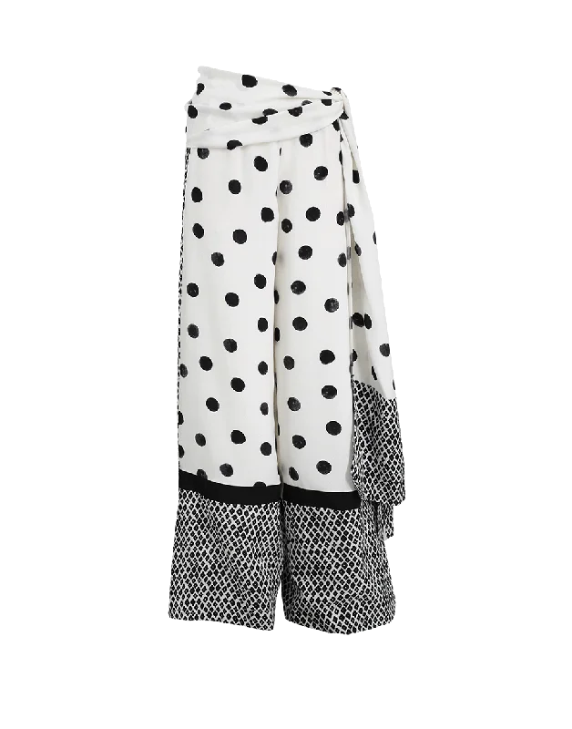 Tie Waist Dot Palazzo Pant Comfortable Pleated Pants