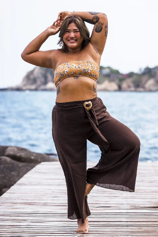 Plus Size Women's Thai Harem Palazzo Pants in Solid Brown Slim Fit Casual Pants