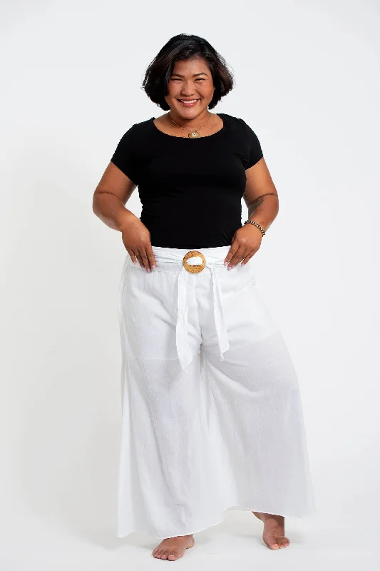 Plus Size Women's Thai Harem Palazzo Pants in Solid White Relaxed High-Waist Trousers Plus Size Women's Thai Harem Palazzo Pants in Solid White Relaxed High-Waist Trousers