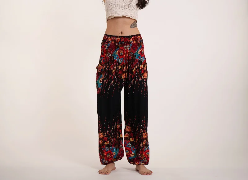 Floral Unisex Harem Pants in Black Comfortable Denim Pants