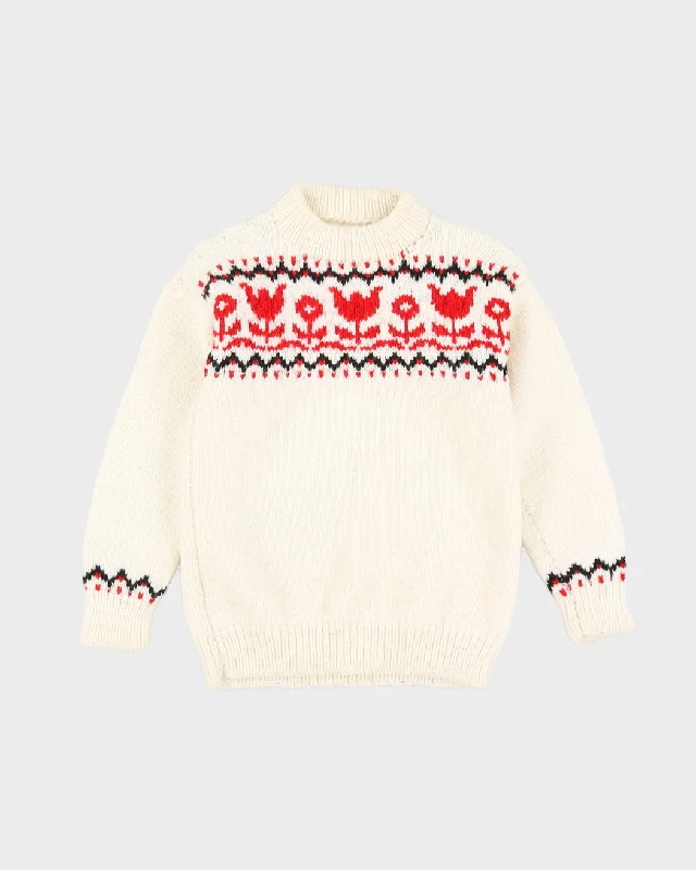 Vintage 1980s White Hand-Knitted Jumper - XS