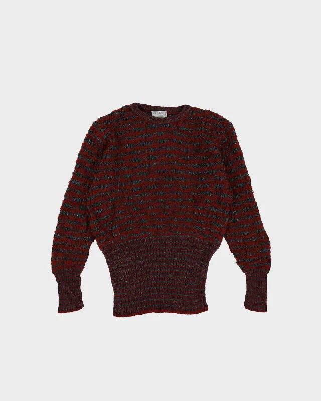 1980s Jaeger Burgundy Knitted Jumper - S