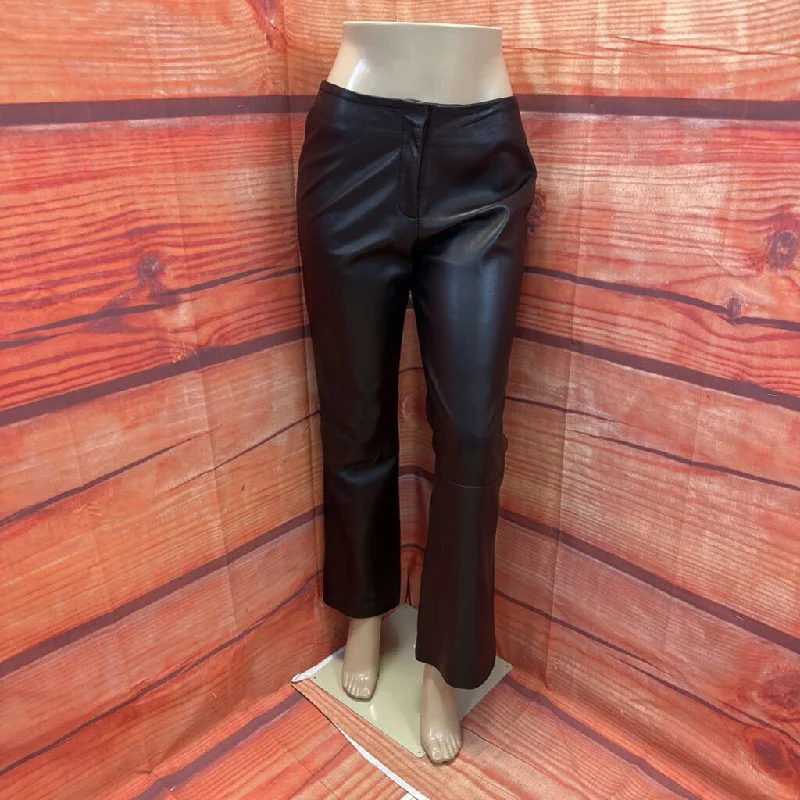 MARGARET M CHOCOLATE GEN LEATHER PANTS SZ 12 TCC Elegant Wool Trousers