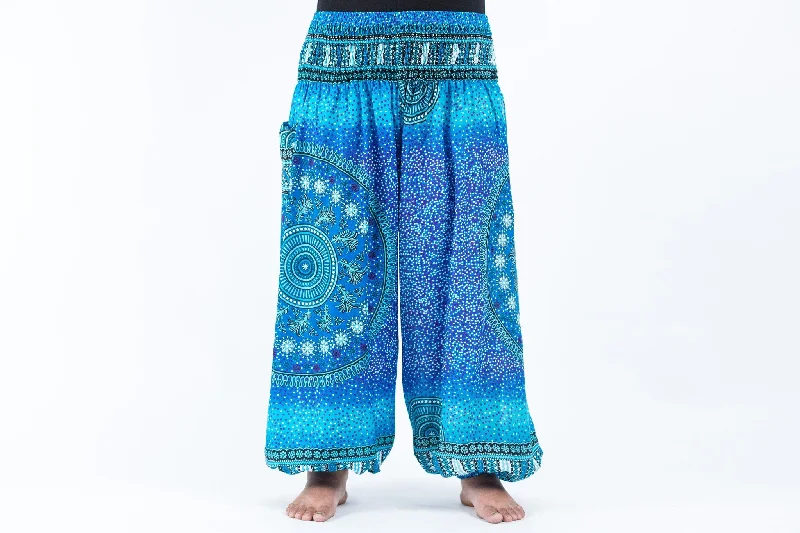 Plus Size Tribal Chakras Unisex Harem Pants in Blue Elegant Dress Pants