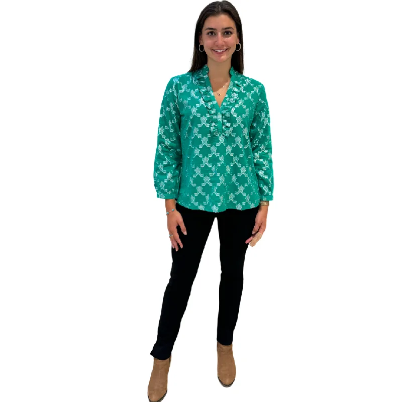 The Emerson Metallic Green and Silver Blouse