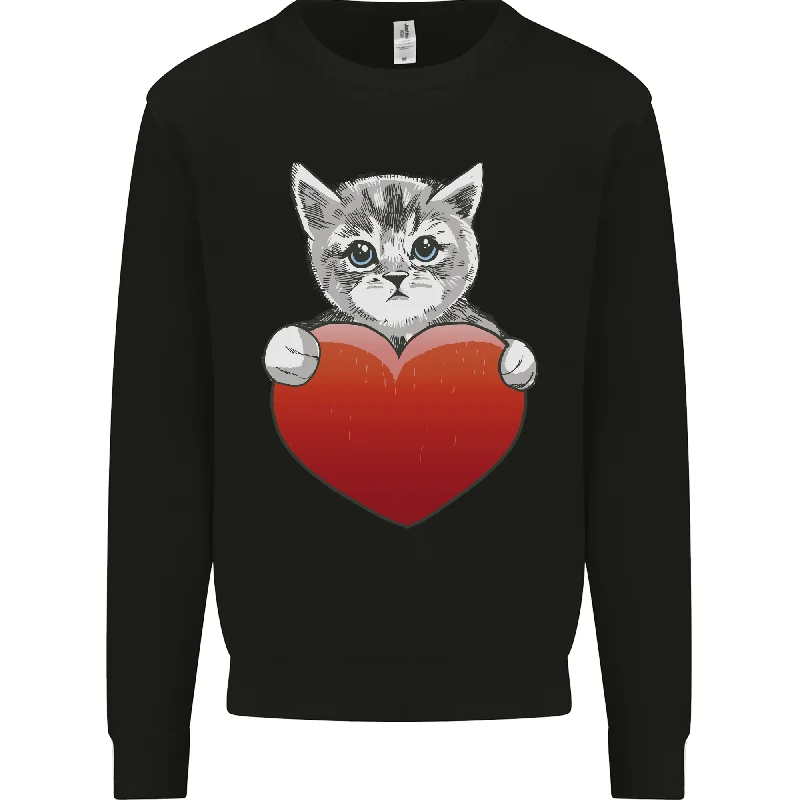 A Cute Cat With a Heart Love Valentines Day Mens Sweatshirt Jumper