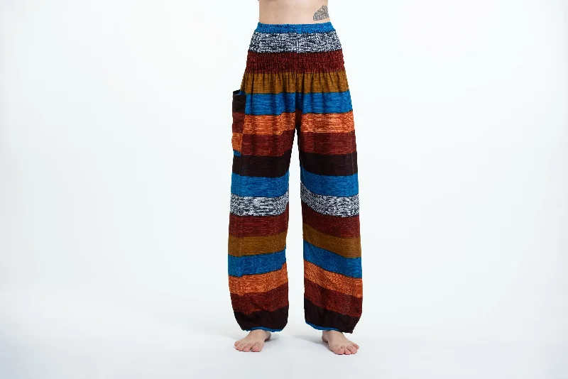 Boho Rust Striped Unisex Harem Pants Comfortable Denim Leggings