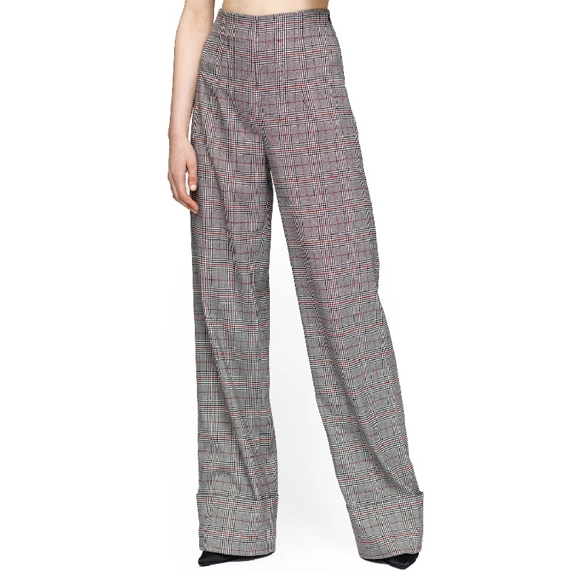 Women's Multi Glen Plaid High Waist Wide Leg Pants In Grey Plaid Casual Wide Pants