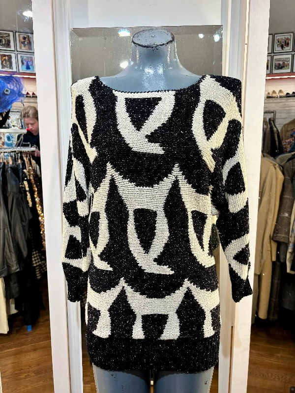 80’s Grey And Beige Sequins Abstract Knit Sweater By Nannell