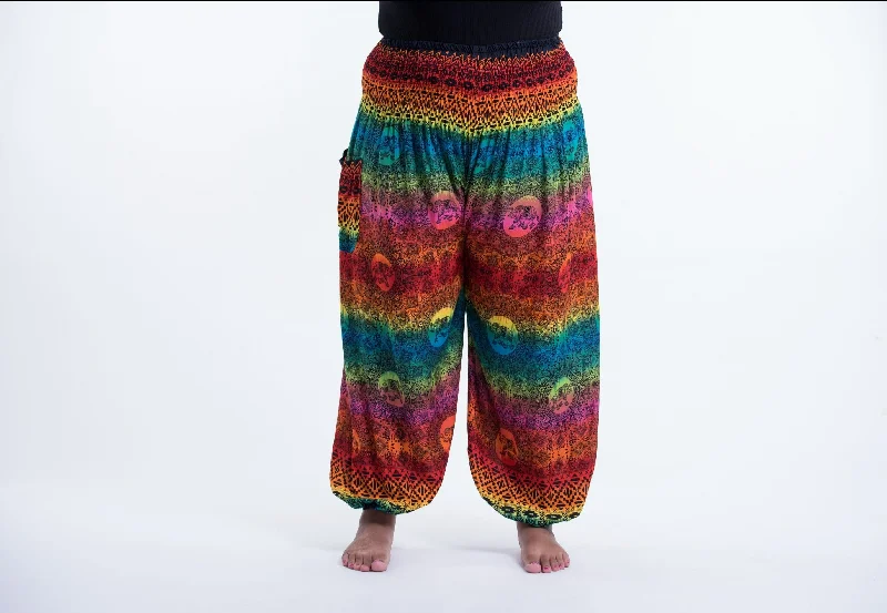 Plus Size Rainbow Elephant Unisex Elephant Pants in Orange Cozy Full-Length Pants
