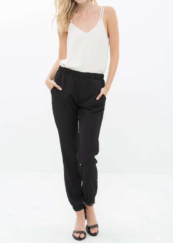 Women's Ankle Cuffed Black Crepe Pants In Black Cozy Maternity Pants