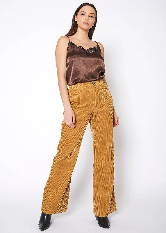 Women's Corduroy Wide Leg High Waist Pants in Dijon Soft Stretch Pants