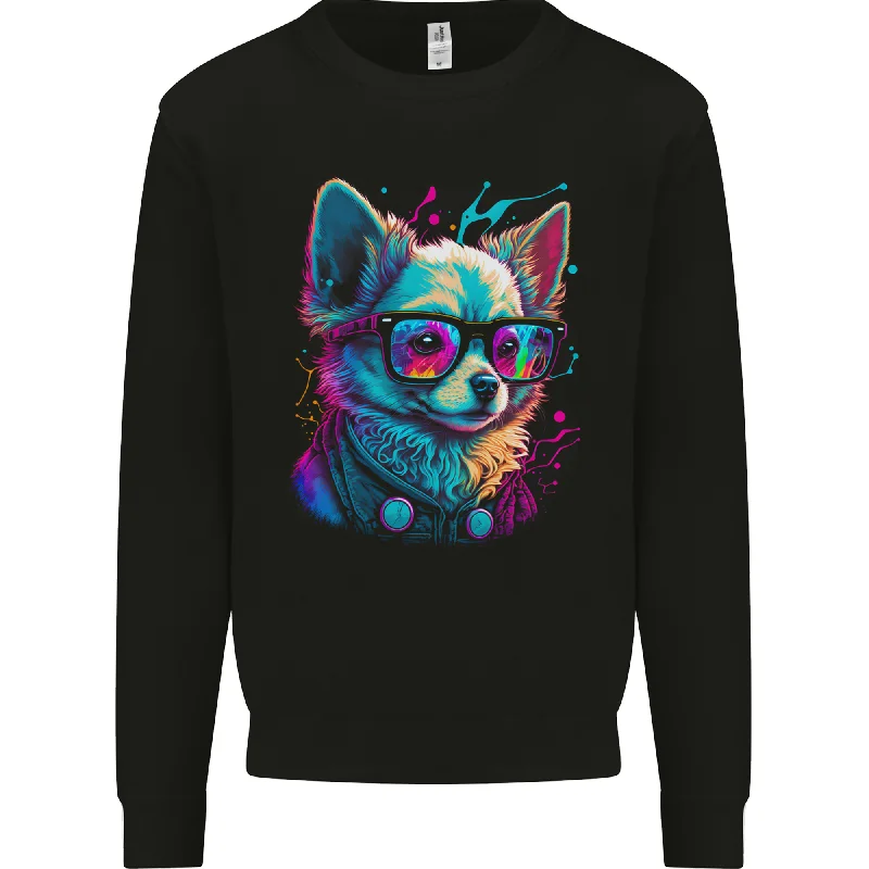 A Cute Chihuahua With Glasses Dog Mens Sweatshirt Jumper