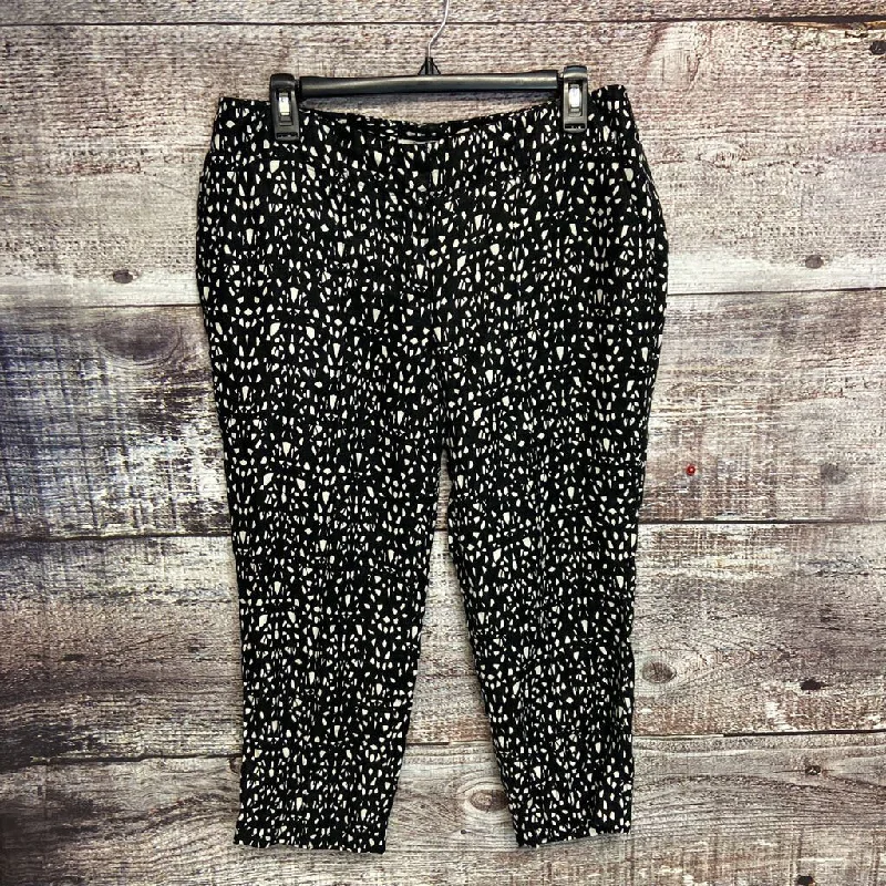 LOFT BLACK WHITE LINEN BLEND PANT SIZE 10P TCC Elegant Wool Trousers