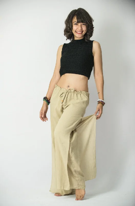 Women's Thai Harem Double Layers Palazzo Pants in Solid Natural Classic Straight Pants Women's Thai Harem Double Layers Palazzo Pants in Solid Natural Classic Straight Pants