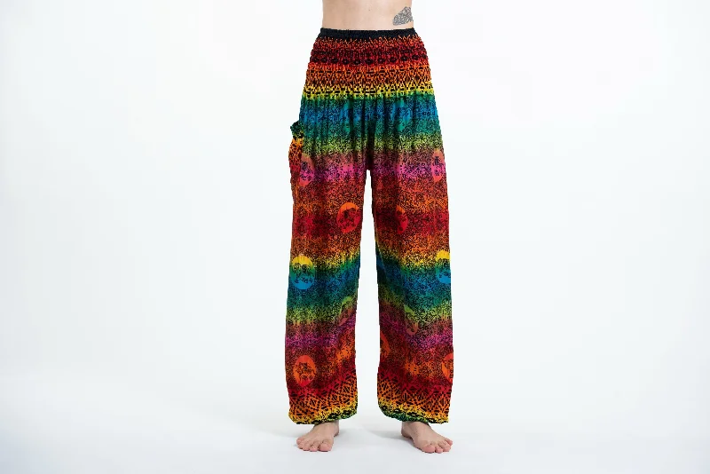 Rainbow Elephant Unisex Elephant Pants in Orange Comfortable Pleated Pants