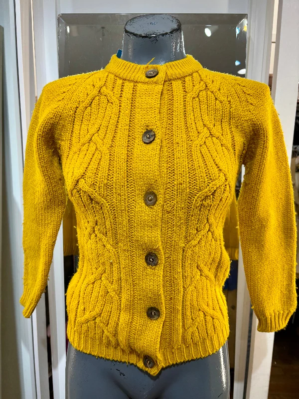 70’s Bright Yellow Embroiled Panel Cardigan Sweater