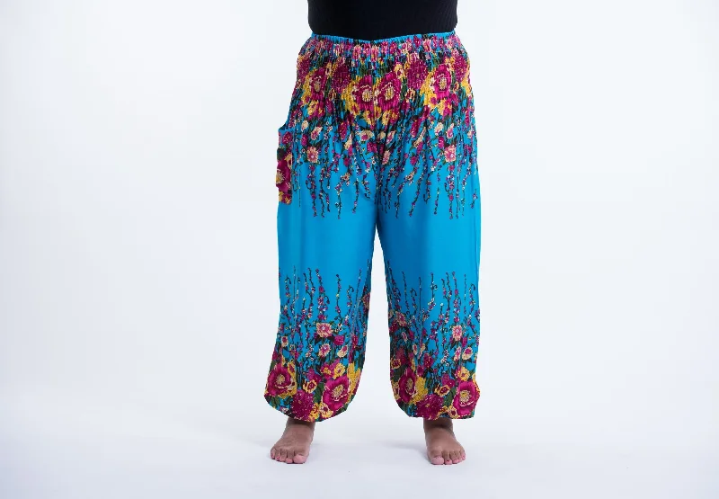 Plus Size Floral Unisex Harem Pants in Ocean Blue Chic Checkered Pants