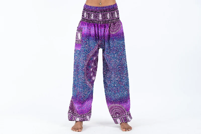 Tribal Chakras Unisex Harem Pants in Purple Fashionable Work Pants