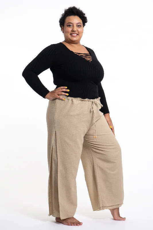 Plus Size Women's Thai Harem Double Layers Palazzo Pants in Solid Tan Chic Checkered Pants Plus Size Women's Thai Harem Double Layers Palazzo Pants in Solid Tan Chic Checkered Pants
