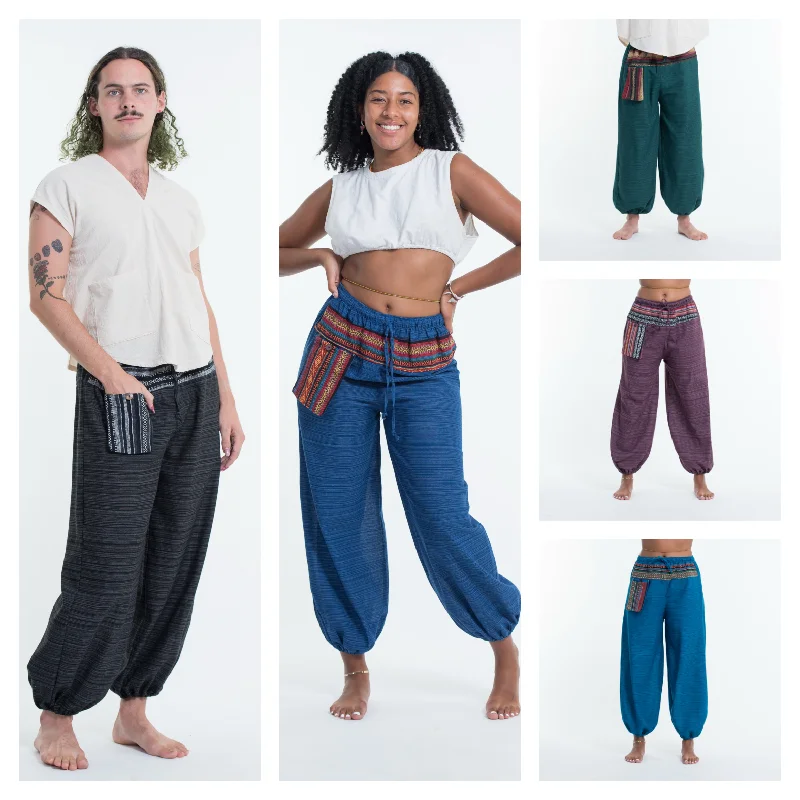 Assorted set of 5 Unisex Drawstring Pinstripes Pants with Hill Tribe Trim Comfy High-Waist Jeans