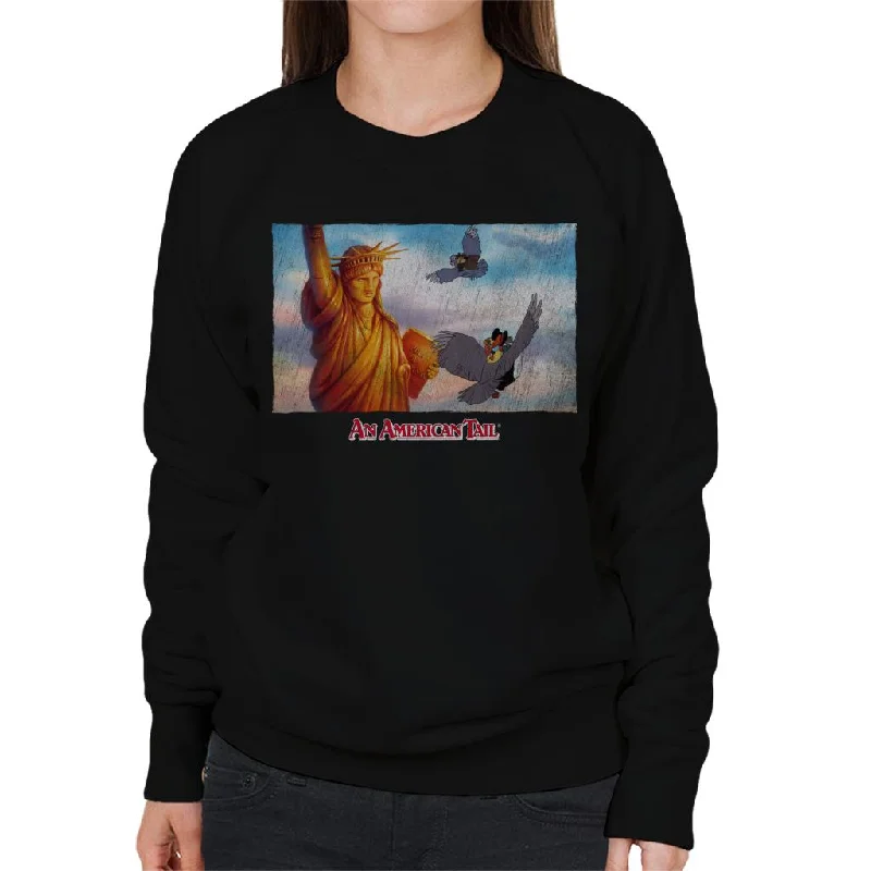 An American Tail Flying Henri Le Pigeon Near Statue Of Liberty Women's Sweatshirt