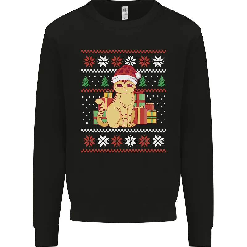 A Cute Christmas Cat With Presents Xmas Mens Sweatshirt Jumper