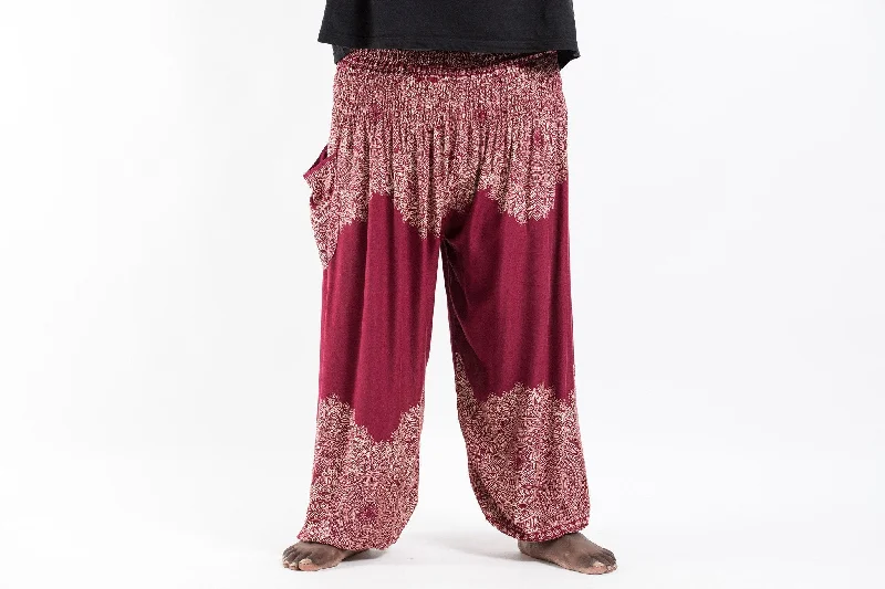Plus Size Floral Mandalas Unisex Harem Pants in Red Formal Wide-Leg Pants