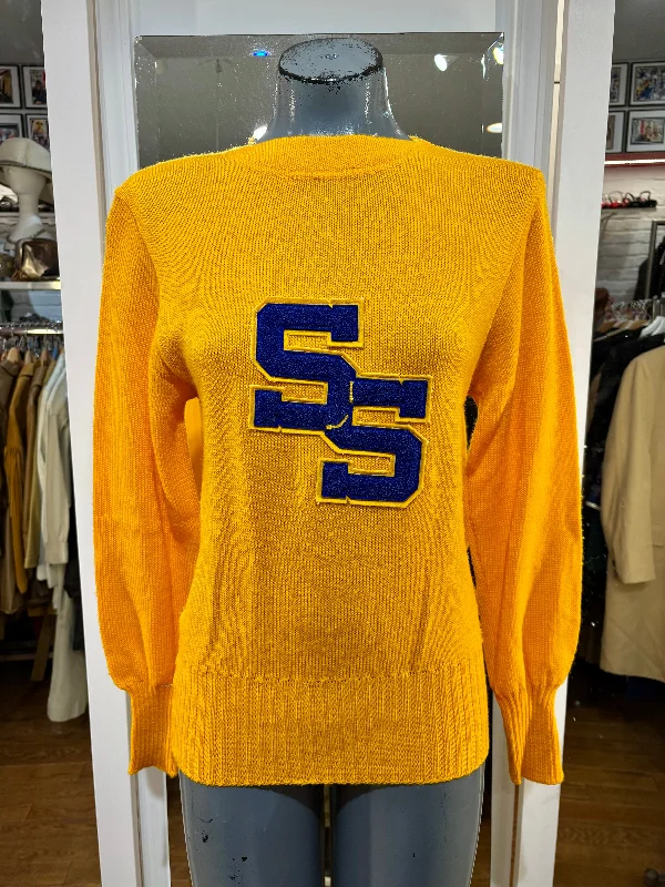 60’s Canary Yellow Letterman Sweater By Stadium