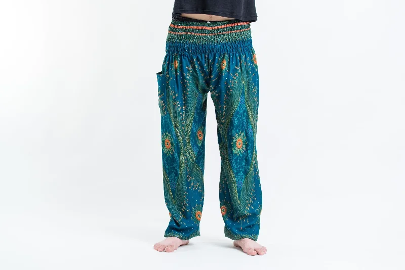 Peacock Eye Unisex Harem Pants in Turquoise Lightweight Jogger Pants