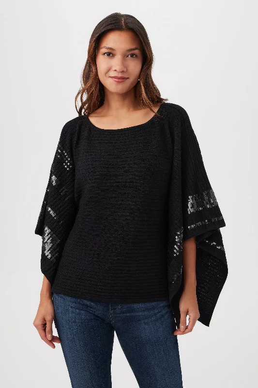 Adela Merino Wool Wrap Sweater With Black Sequin Stripes