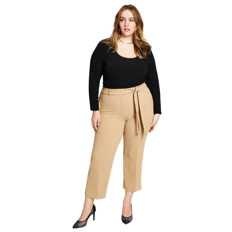 BAR III - Plus Size Belted Textured Crepe Pants