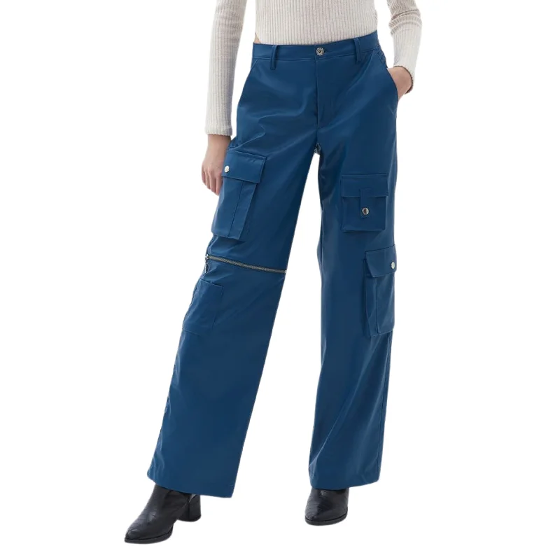 OXXO - Mid Waist Vegan Leather Straight-Fit  Pants