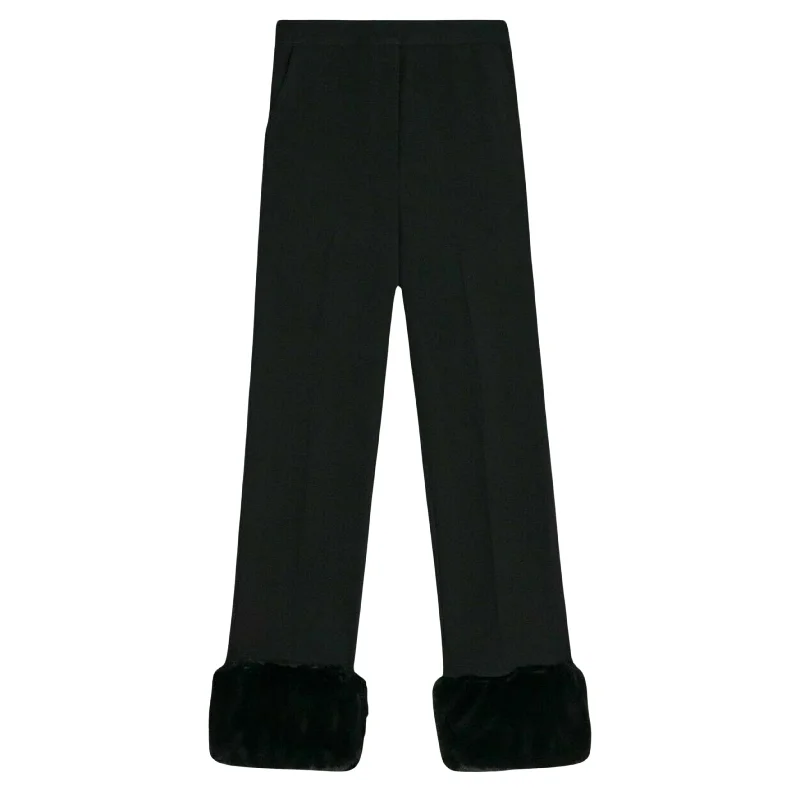 DANIELLE BERNSTEIN - Faux Fur Trim Slim Straight Leg Pants