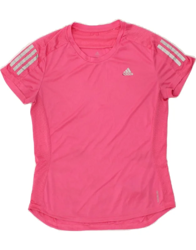ADIDAS Womens Aeroready Graphic T-Shirt Top UK 12/14 Medium Pink Polyester Mesh Canvas Denim ADIDAS Womens Aeroready Graphic T-Shirt Top UK 12/14 Medium Pink Polyester Mesh Canvas Denim