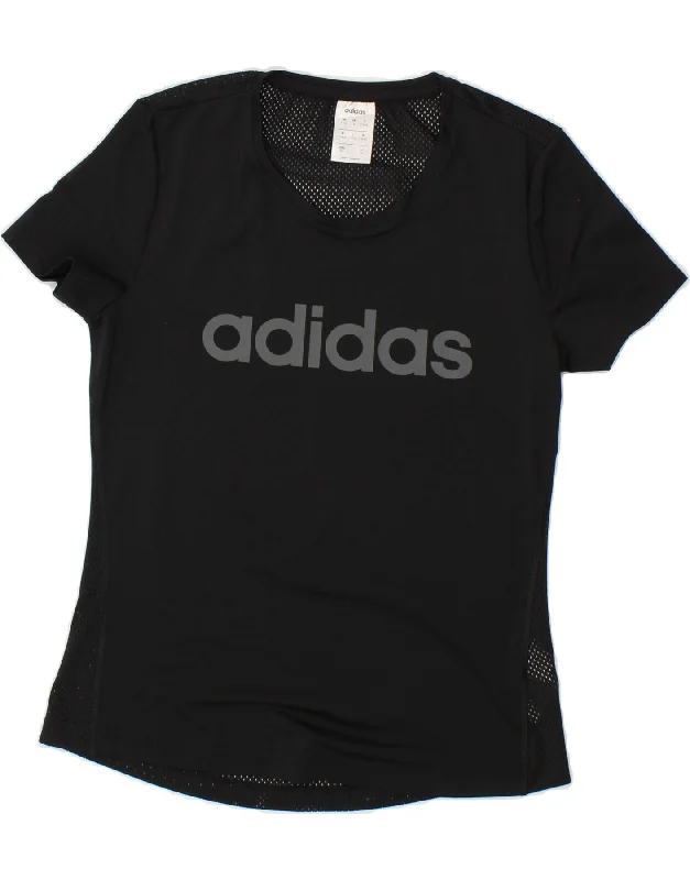ADIDAS Womens Climalite Graphic T-Shirt Top UK 8/10 Small Black Polyester Spandex Blend Rayon Blend Denim Blend ADIDAS Womens Climalite Graphic T-Shirt Top UK 8/10 Small Black Polyester Spandex Blend Rayon Blend Denim Blend