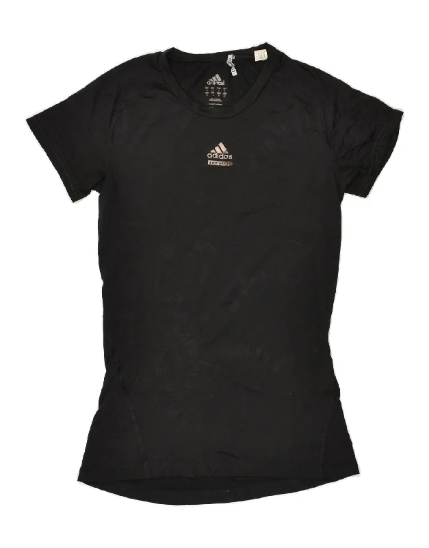 ADIDAS Womens Graphic T-Shirt Top UK 10 Small Black Polyester Oversized T-Shirt Spandex breathable