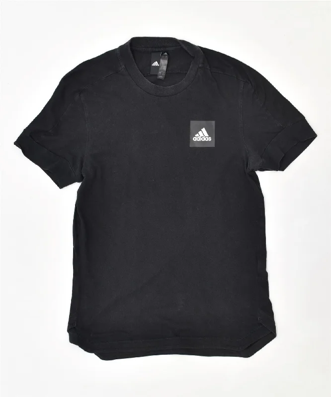 ADIDAS Womens T-Shirt Top UK 6 XS Black Cotton Houndstooth Herringbone Solid