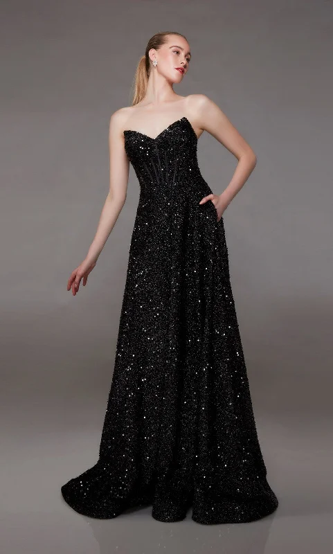 ALYCE PARIS 1826 Black Sequin A-Line Dress with Pockets - Size 16